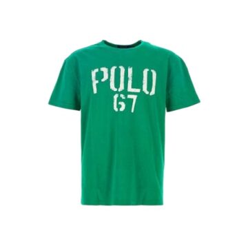 Green Crew Neck Graphic T-Shirt with White Chest Print