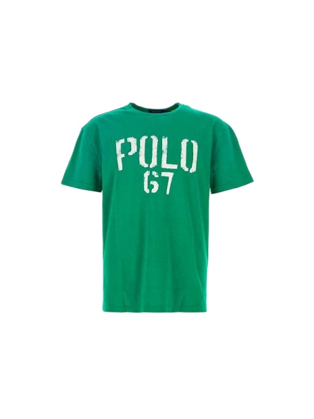 Green Crew Neck Graphic T-Shirt with White Chest Print