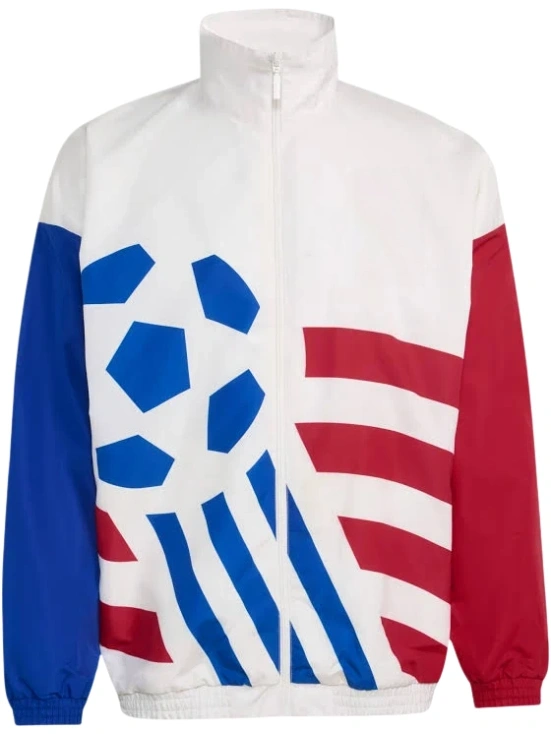 White Color-Block Zip-Up Track Jacket with Stand Collar