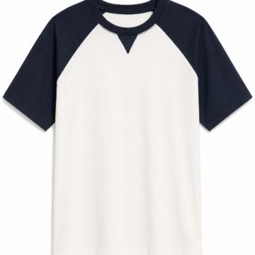 Cream and Navy Raglan Short Sleeve T-Shirt with V-Insert