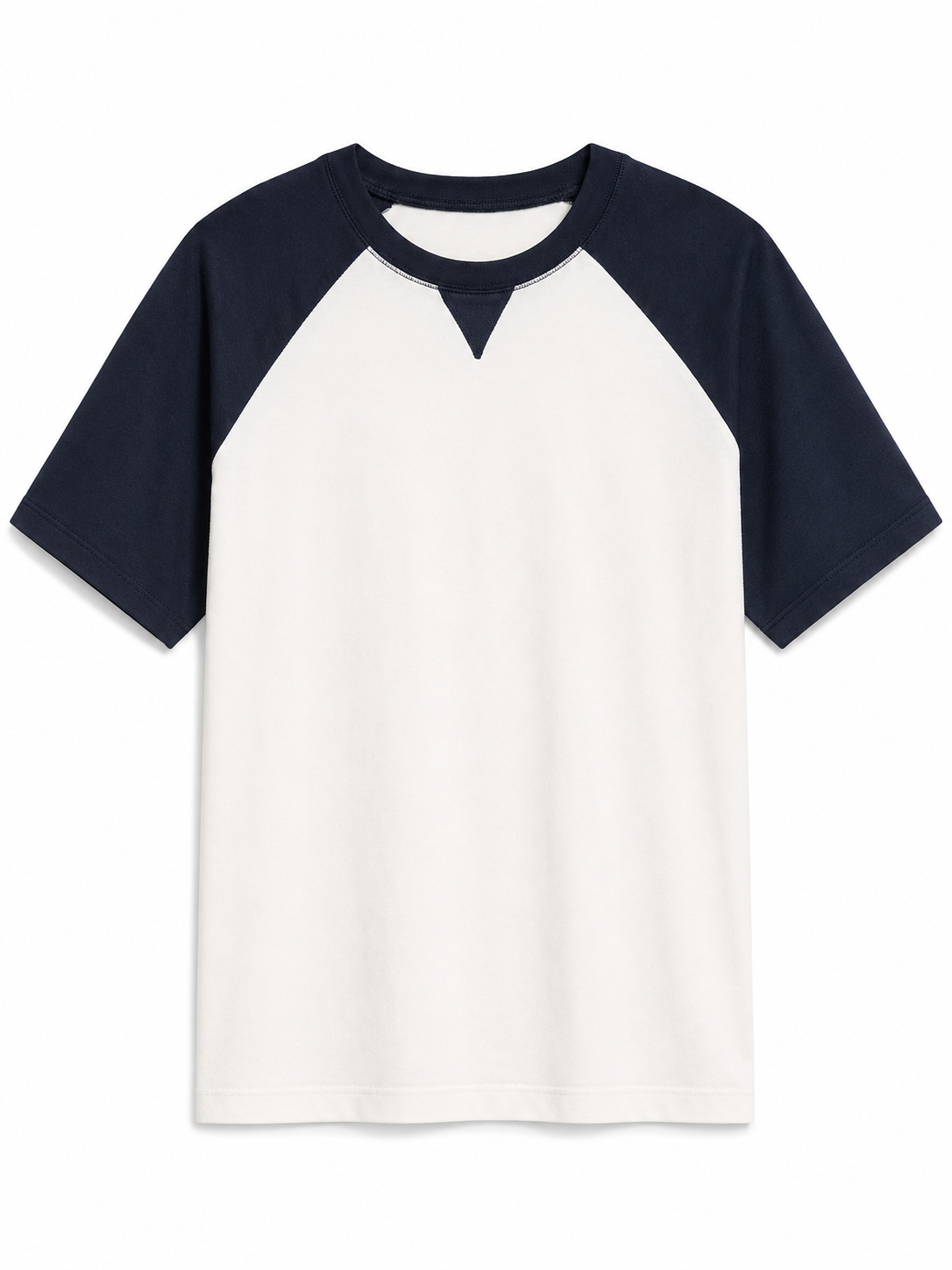 Cream and Navy Raglan Short Sleeve T-Shirt with V-Insert