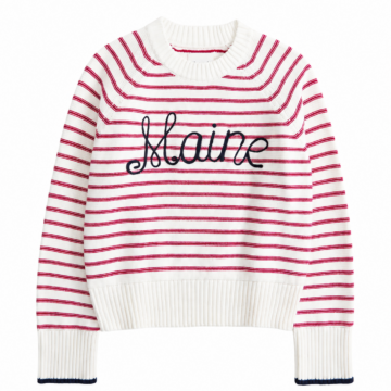 White Striped Knit Sweater with Crew Neck