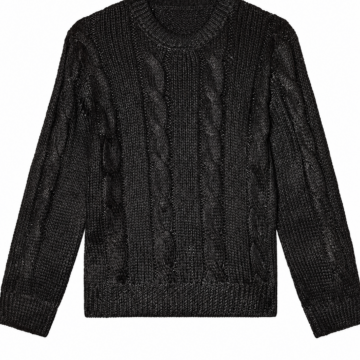 Black Cable Knit Crewneck Sweater