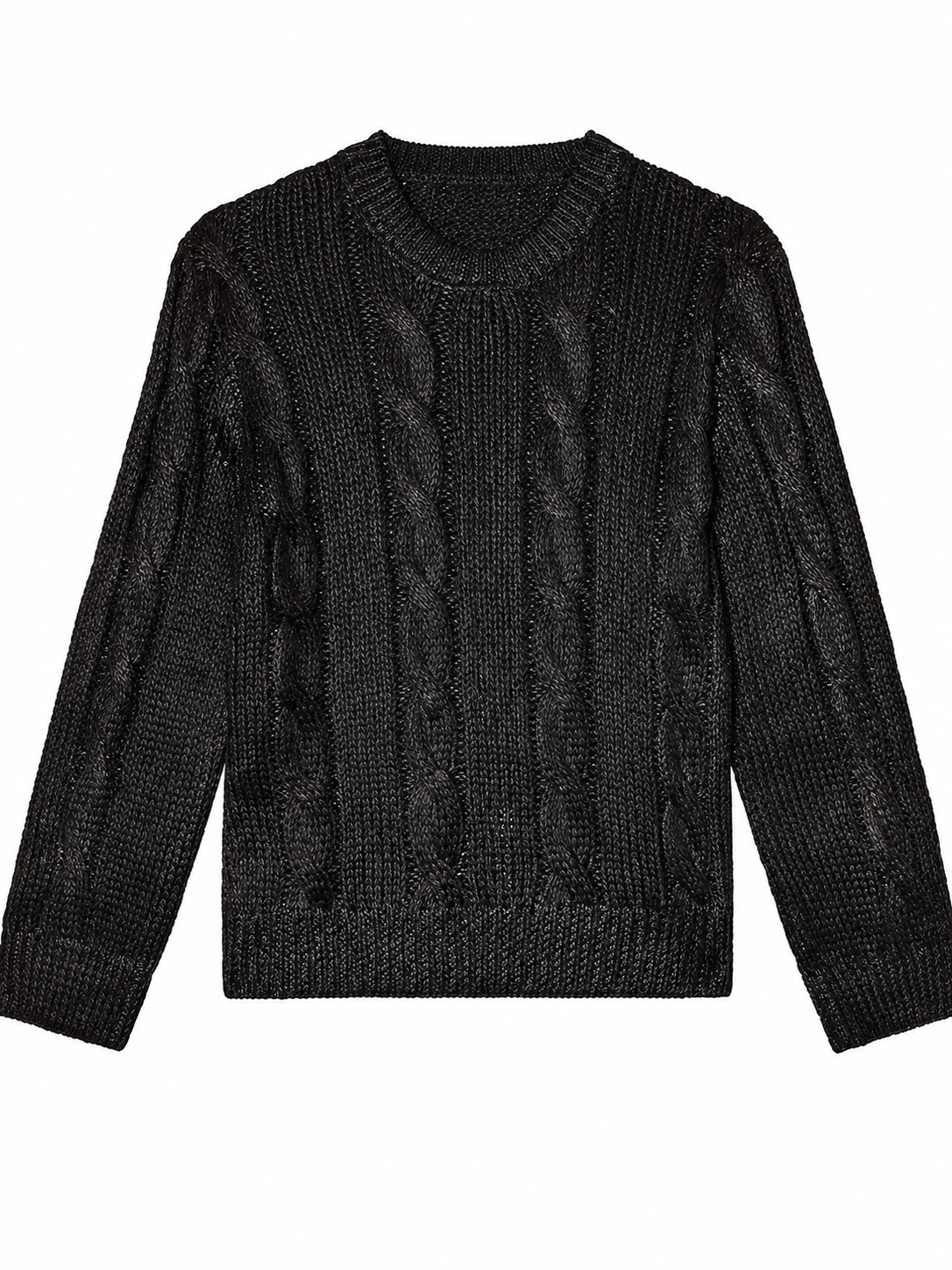 Black Cable Knit Crewneck Sweater