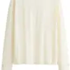 Off-White Oversized Long Sleeve Top with Floral Embroidery