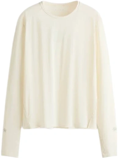 Off-White Oversized Long Sleeve Top with Floral Embroidery