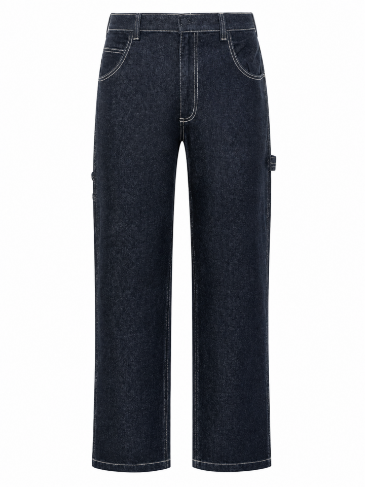 Dark Indigo High-Rise Straight-Leg Jeans with Utility Pocket