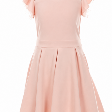 Light Pink Fit-and-Flare Dress with Pearl Flutter Sleeves