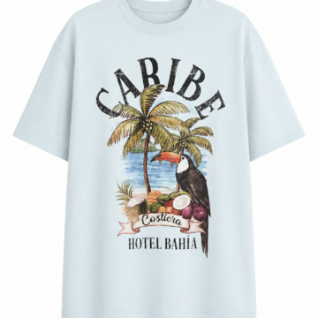 Light Blue Oversized Tropical Graphic T-Shirt