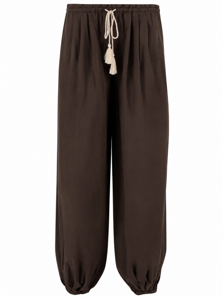 Dark Brown Balloon Fit Drawstring Pants