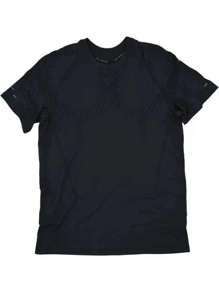 Black Crew Neck T-Shirt with Textured Dot Pattern
