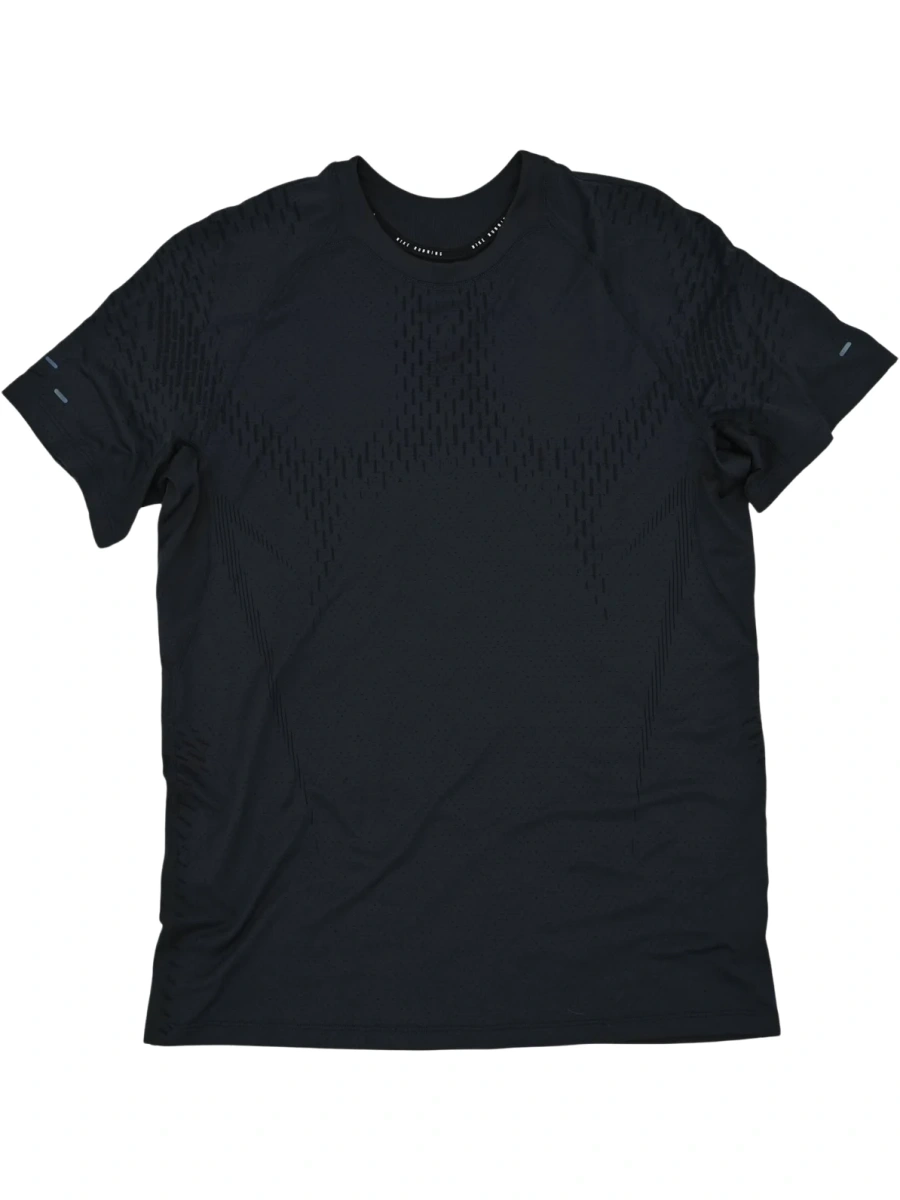 Black Crew Neck T-Shirt with Textured Dot Pattern