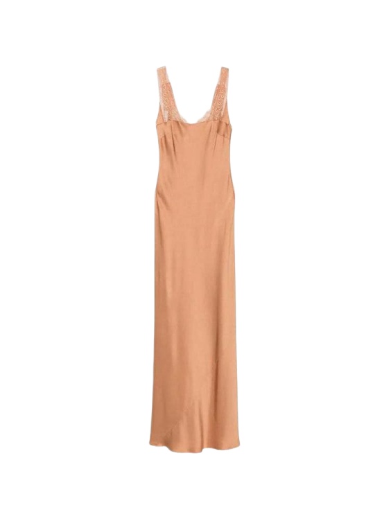 Warm Tan Sleeveless Lace-Trim V-Neck Maxi Slip Dress